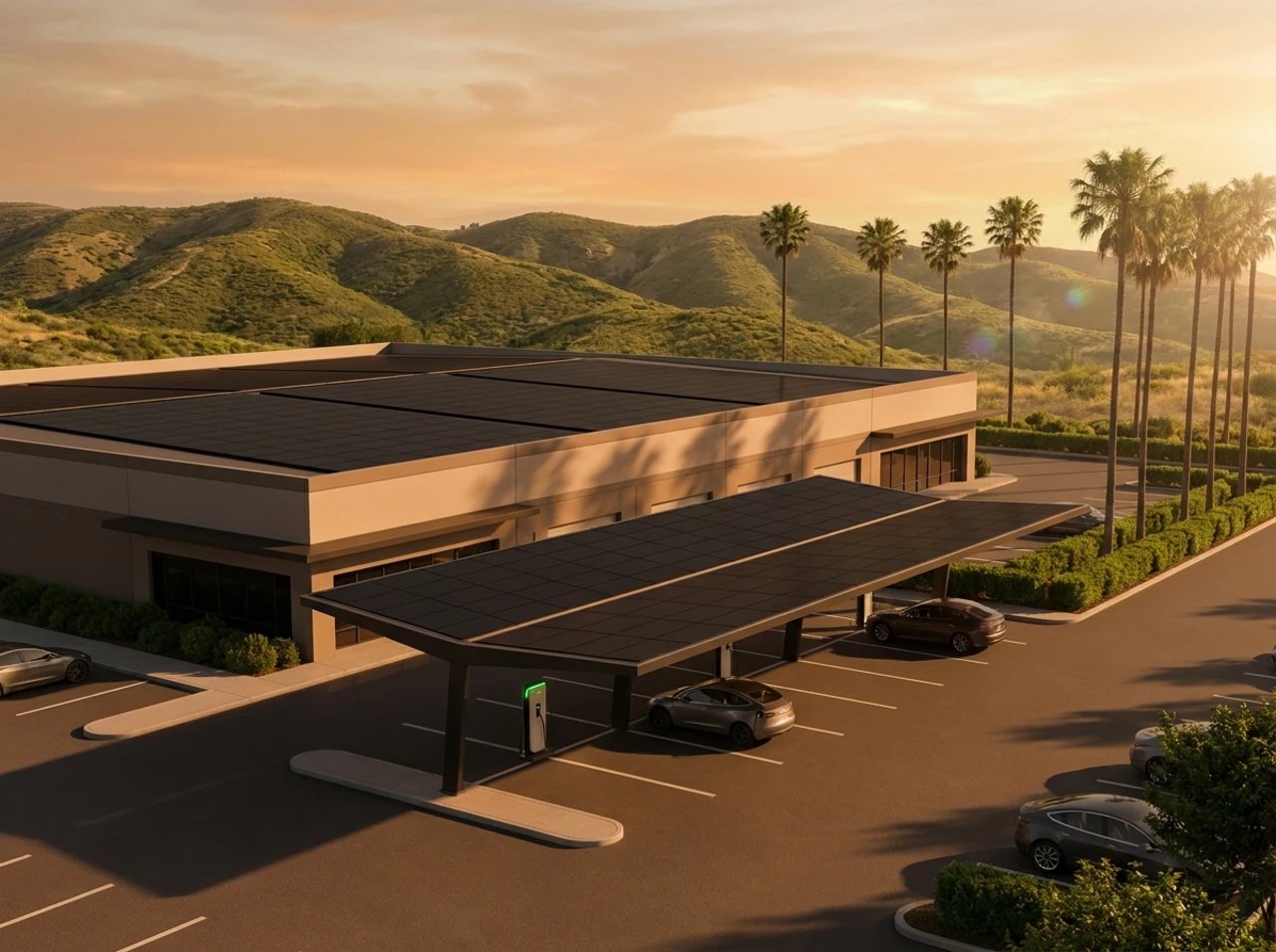 Solar carports over a commercial car park