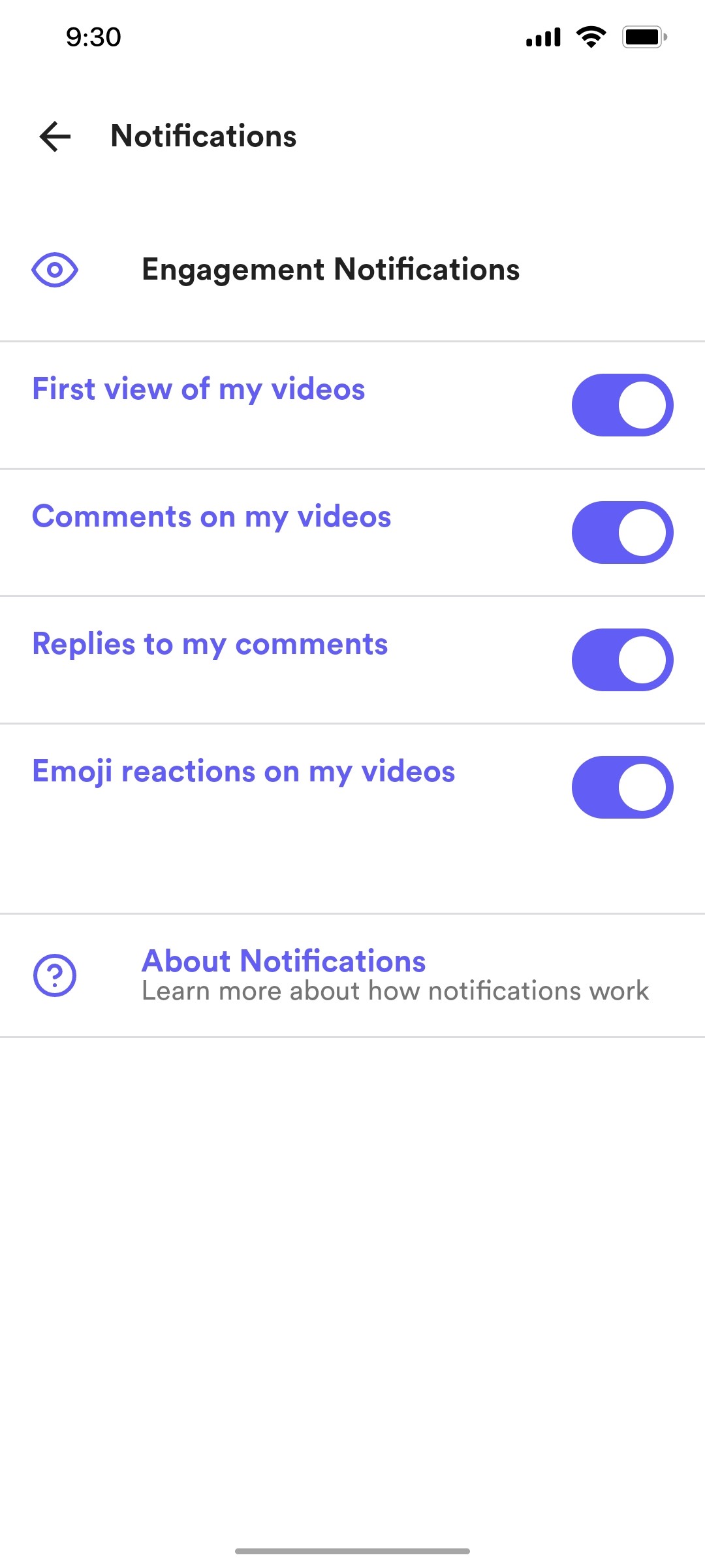 loom Notification settings screen