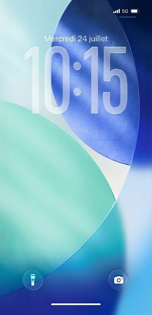 Image of a smartphone screen displaying the time 10:15, with a colorful abstract background in shades of blue and green.