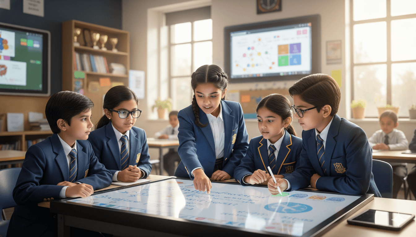 Parents and children sitting around a table working together