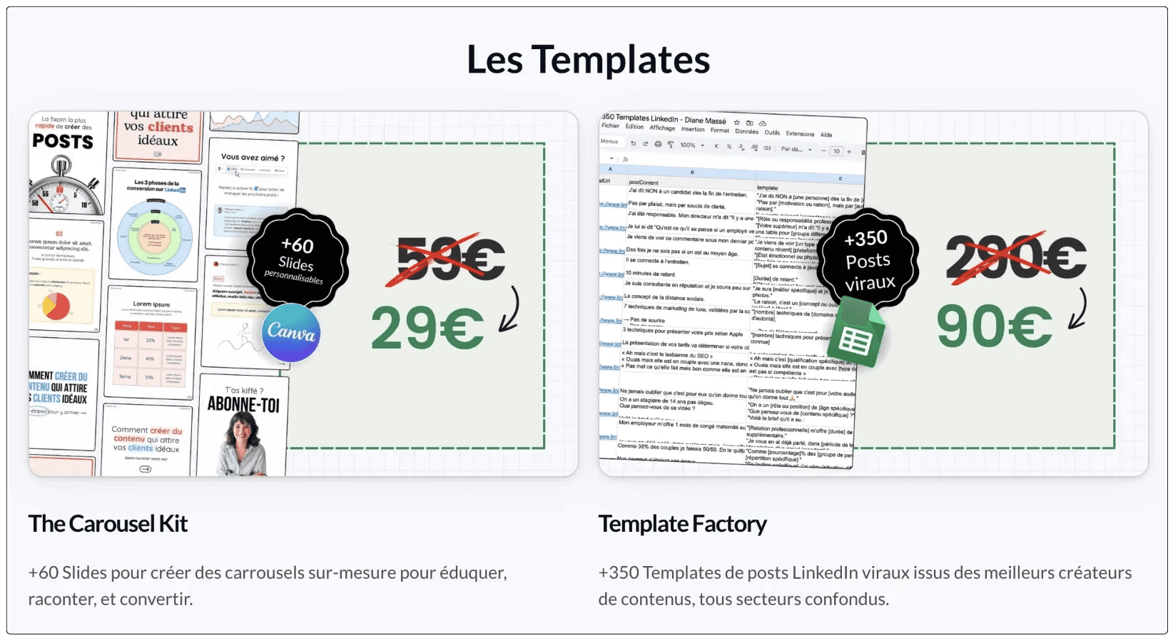 A screenshots displaying a collection of LinkedIn templates for sale