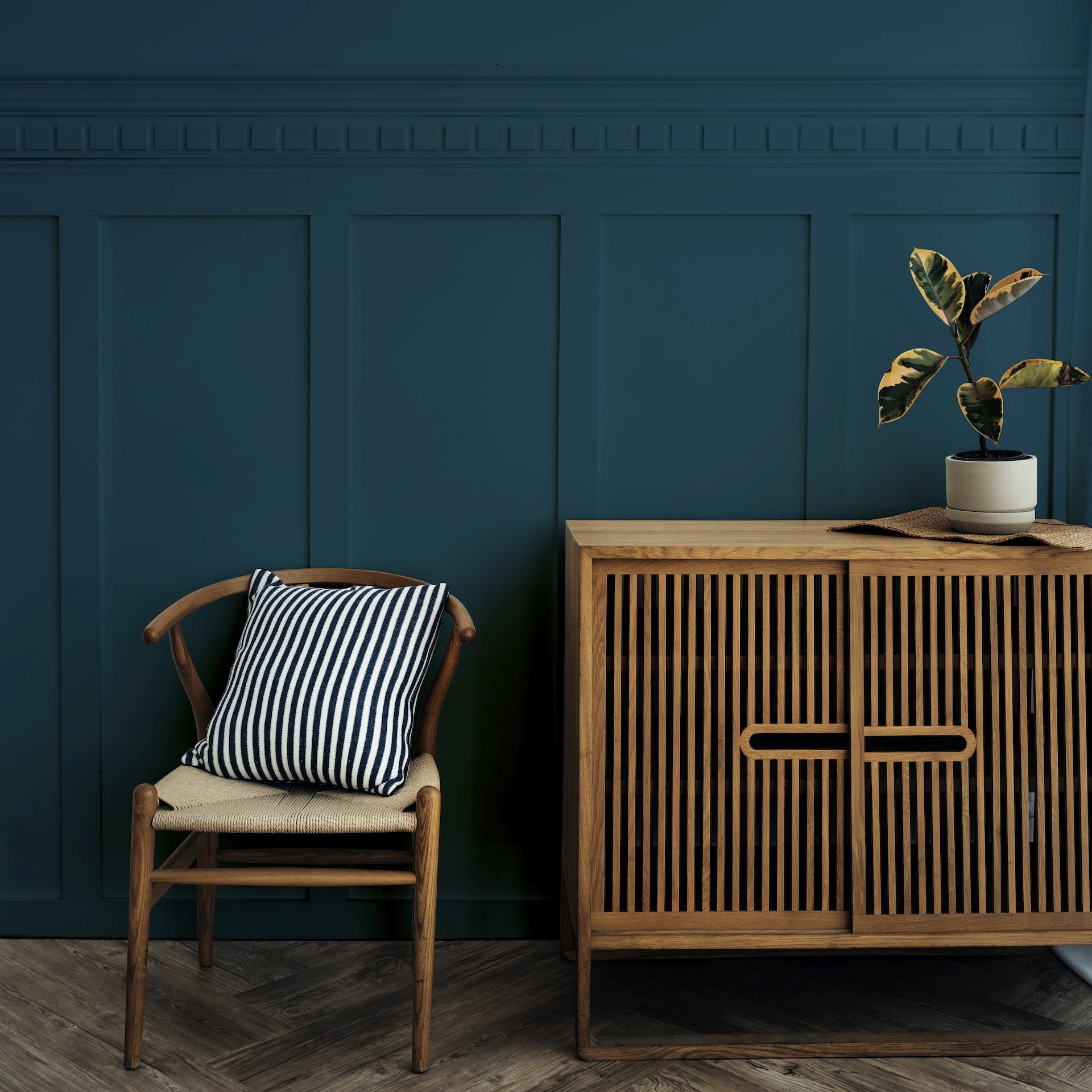 modern dark blue interior with men