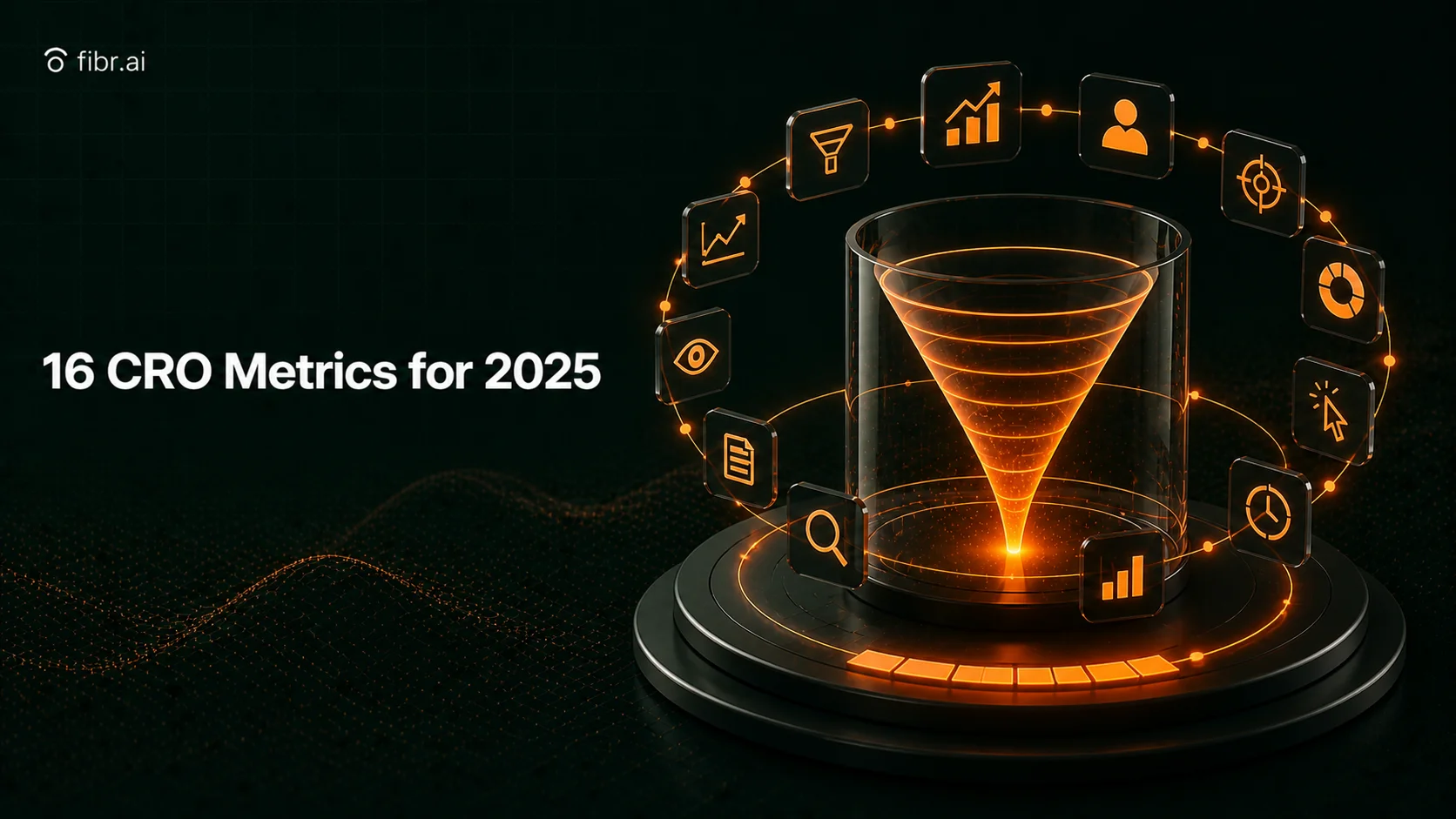 CRO metrics 2025 visualization showing key performance indicators surrounding a central optimization system, highlighting data-driven insights to improve conversion rates.