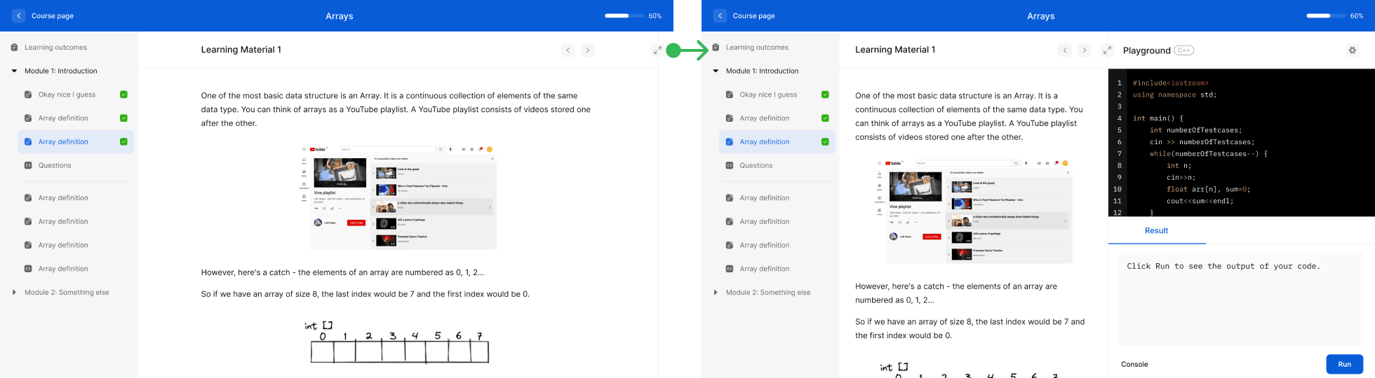 Sample UI of learning material on Byte Avenue.