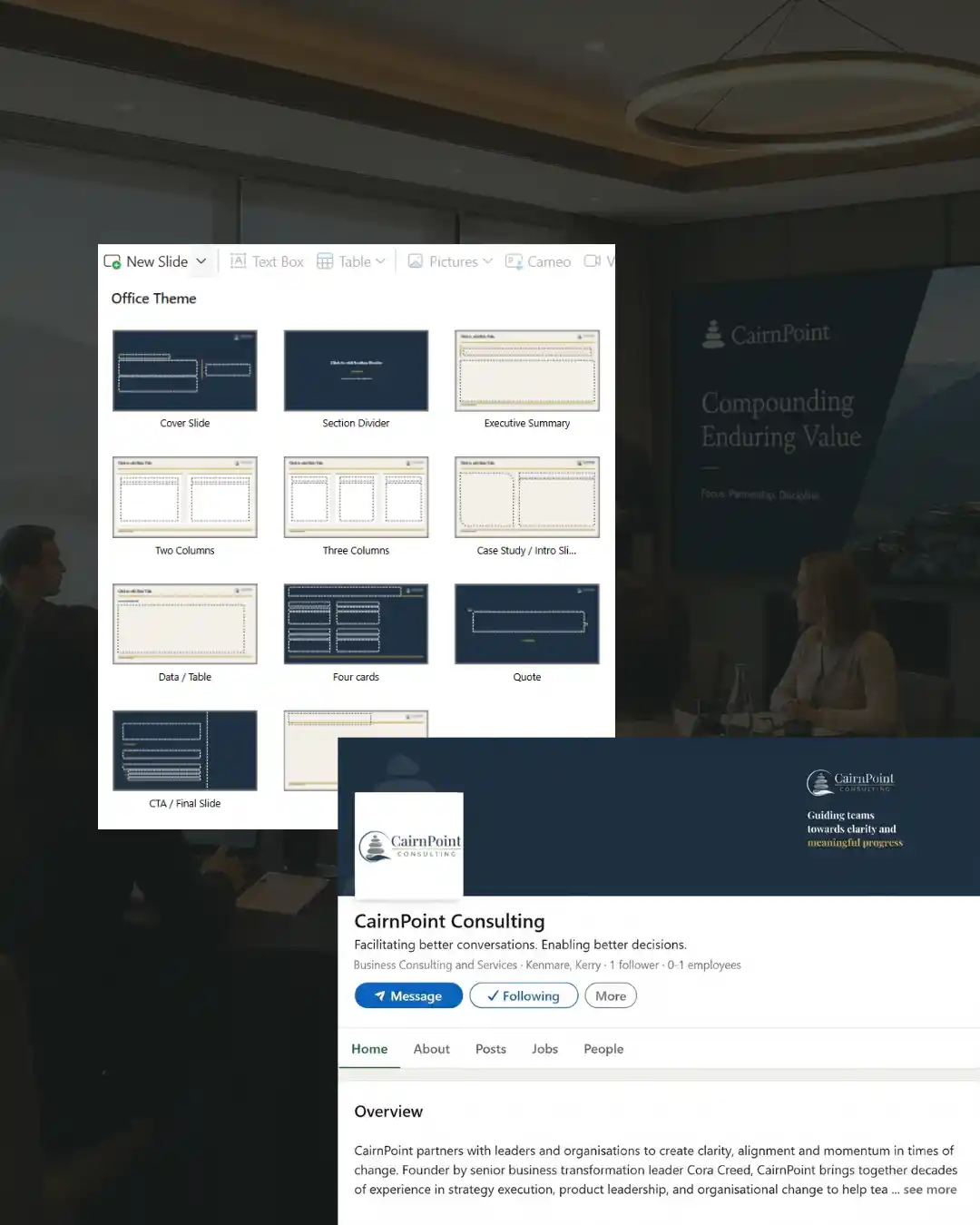 CairnPoint branding collateral - powerpoint presentation template and linkedin banner design