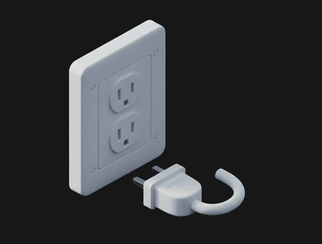 An isometric 3D illustration of an outlet and plug