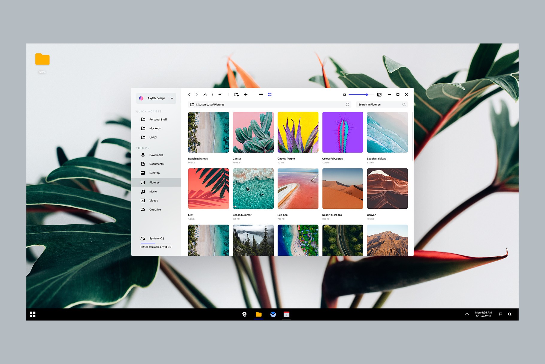 Light mode Windows 11 concept with an open file explorer showing image thumbnails.