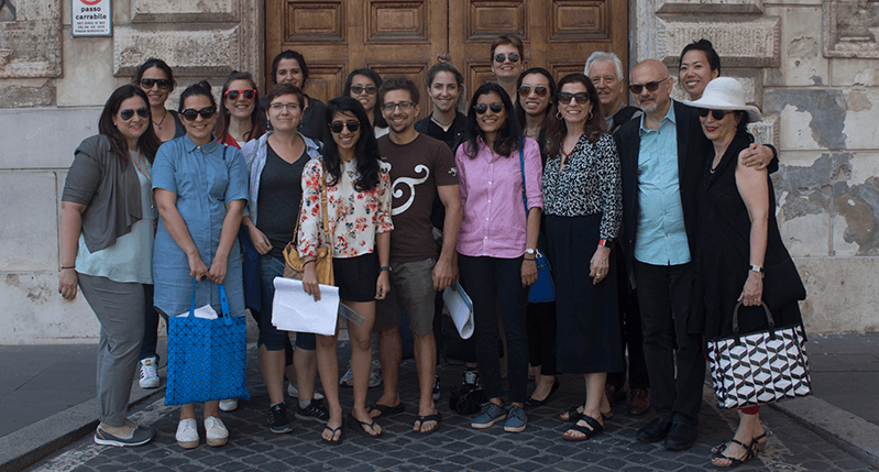 group in front of door