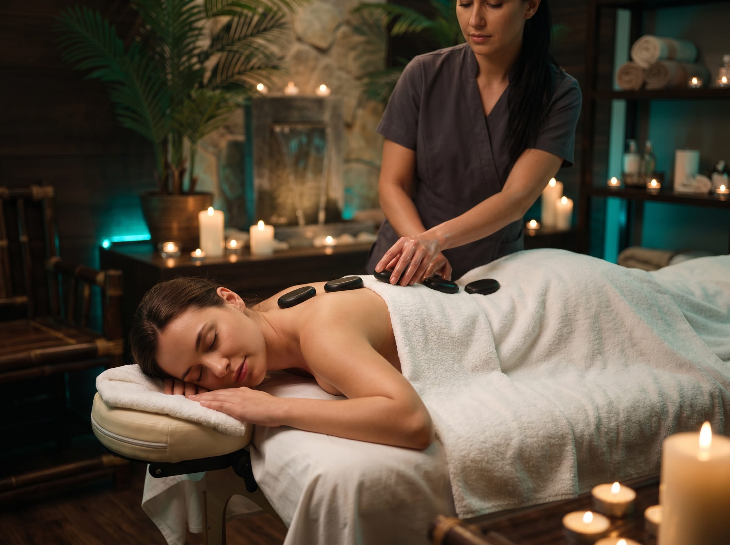 Peaceful hot stone massage therapy