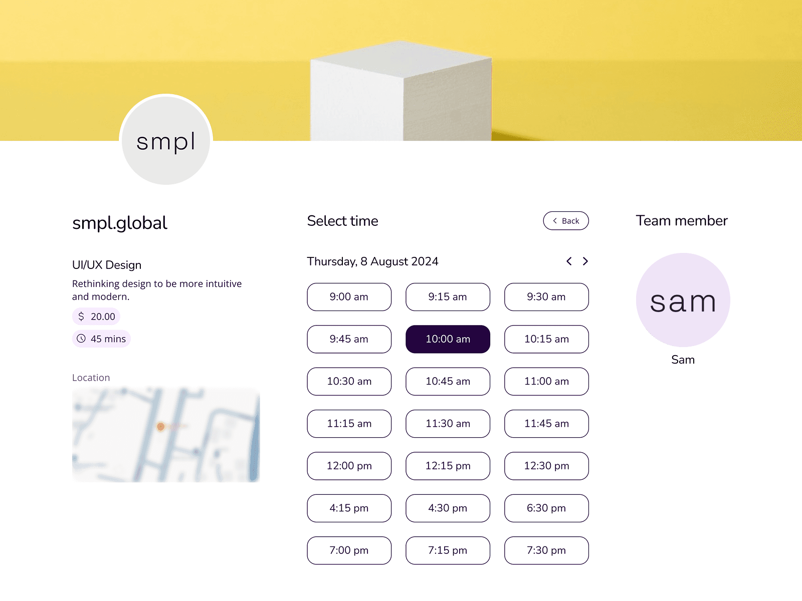 picktime's time picker after screen