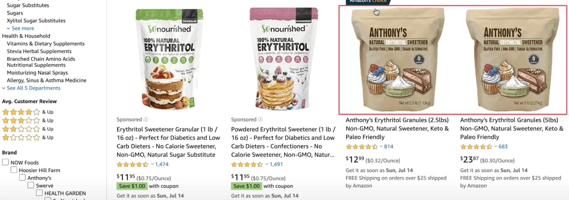 Idée de packaging pour l'Erythritol sur Amazon.com