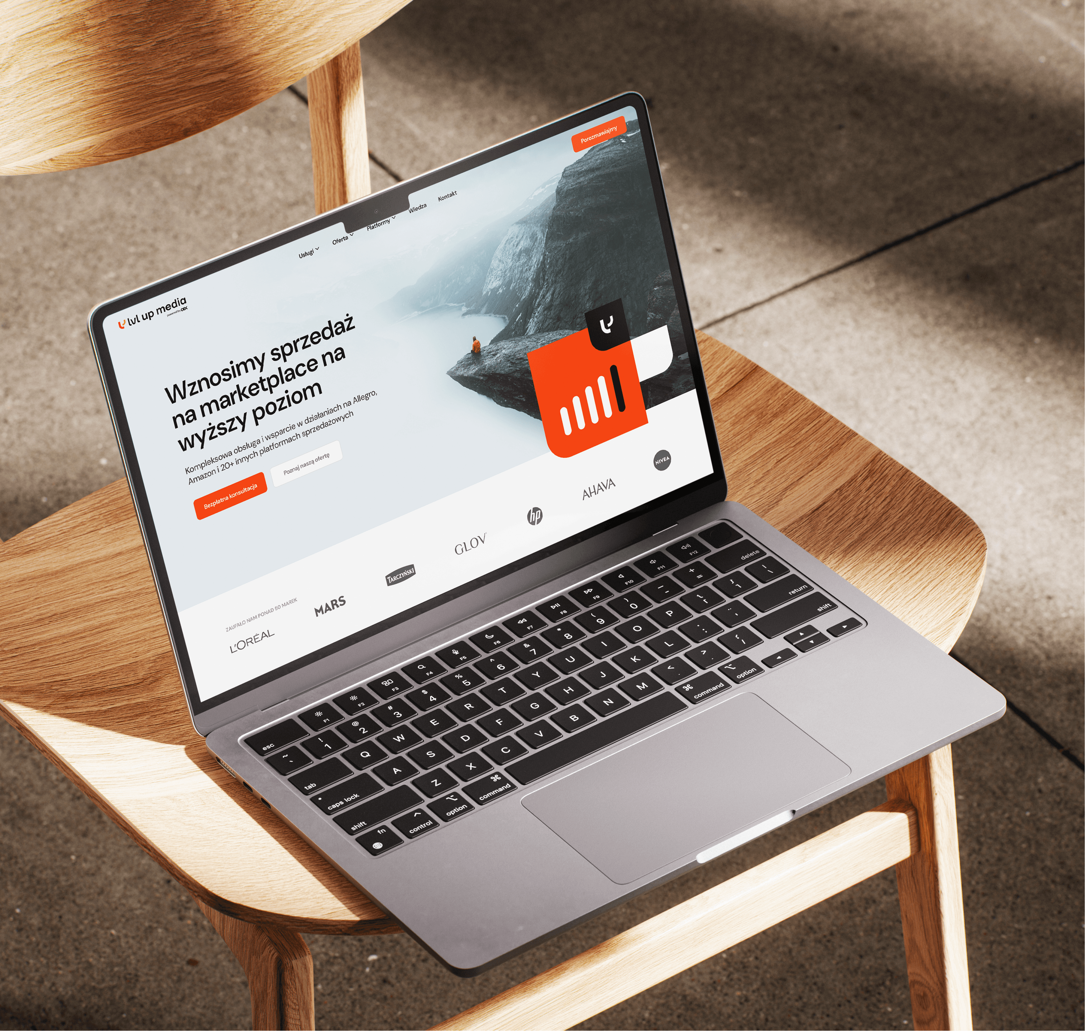 Mockup of the new LVL UP Media website homepage showcasing modern UI, clean layout, and marketplace-focused branding.