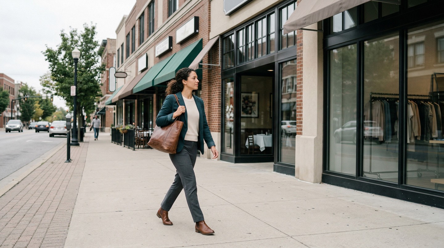 Certified appraiser outside commercial property for on-site evaluation