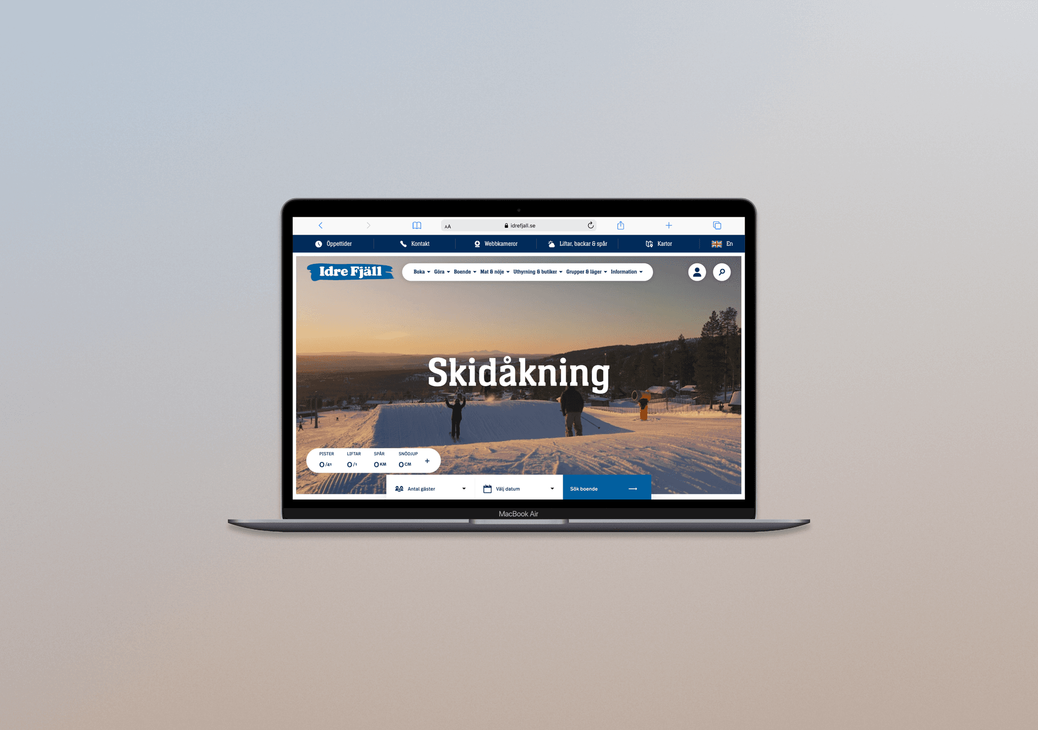Laptop displaying the Idre Fjäll website