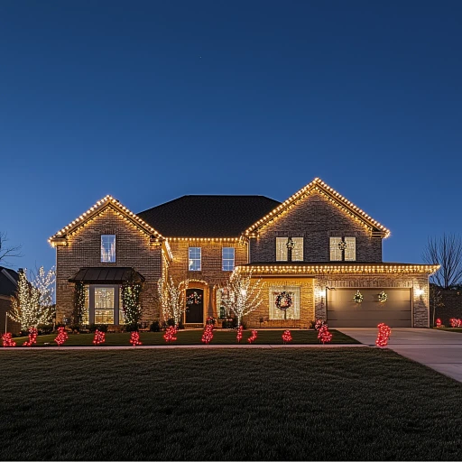 Residential Christmas lighting service with red accents and roofline lights in Chester County, PA, creating a bold holiday display.