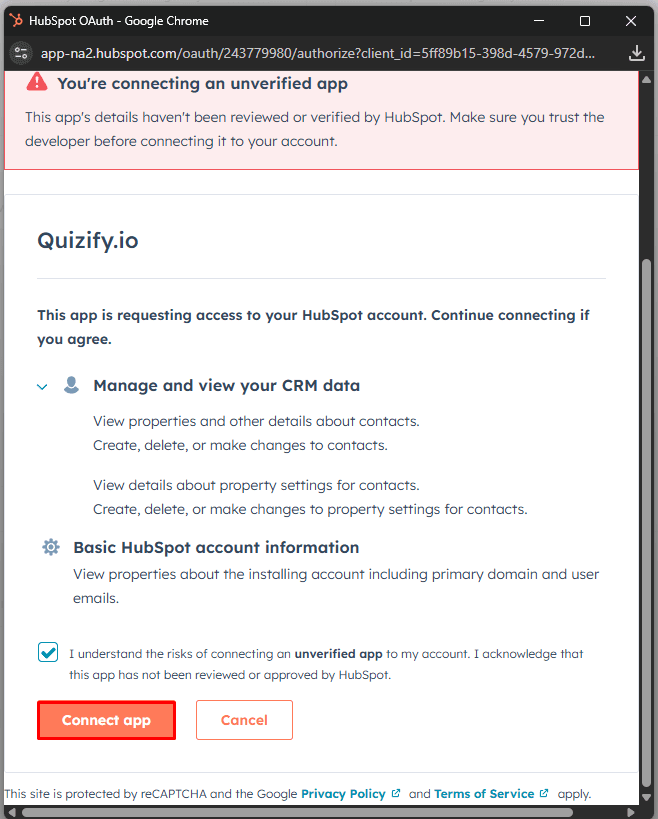 Quizify Zapier popup