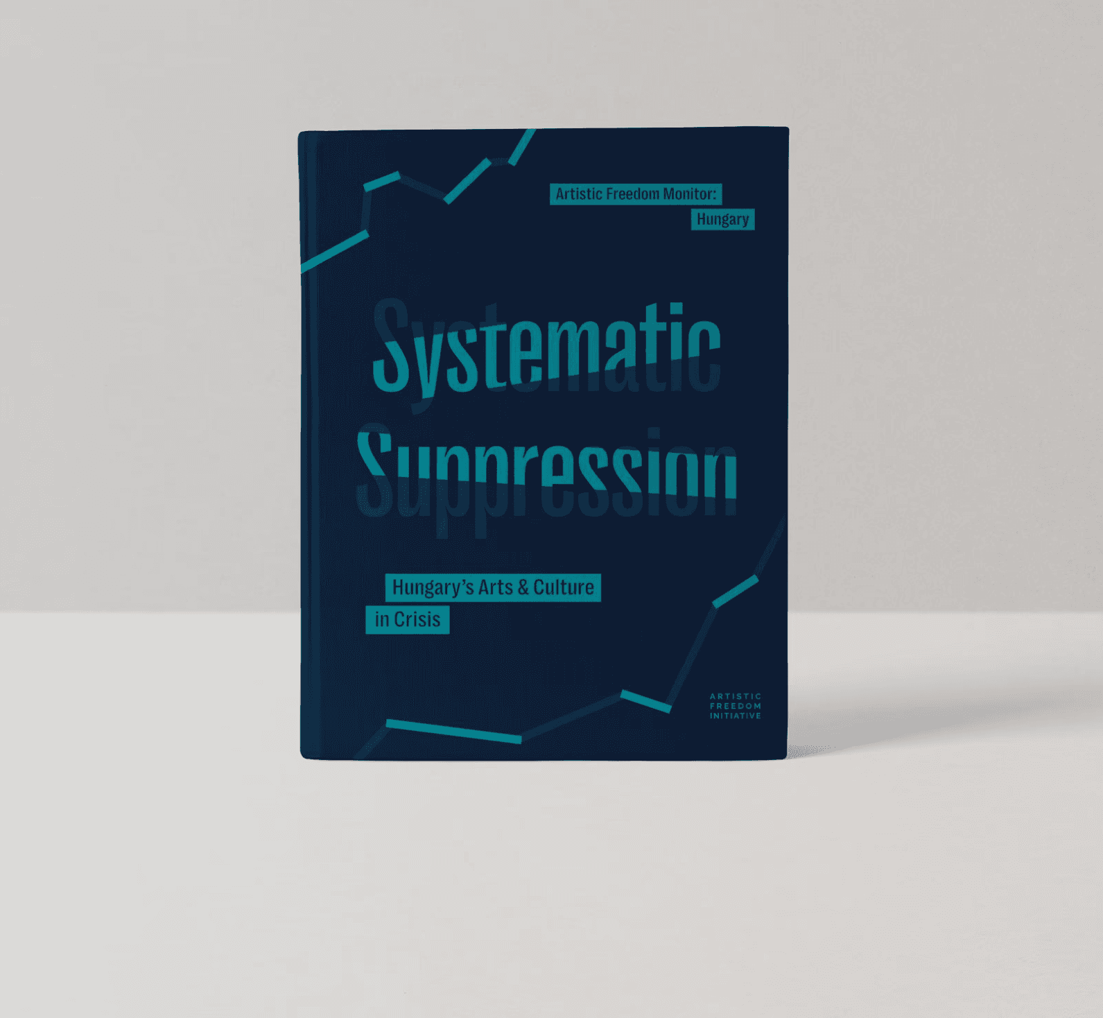 Cover design of a report design made for Artistic Freedom Initiative featuring bold typography and abstract shapes.