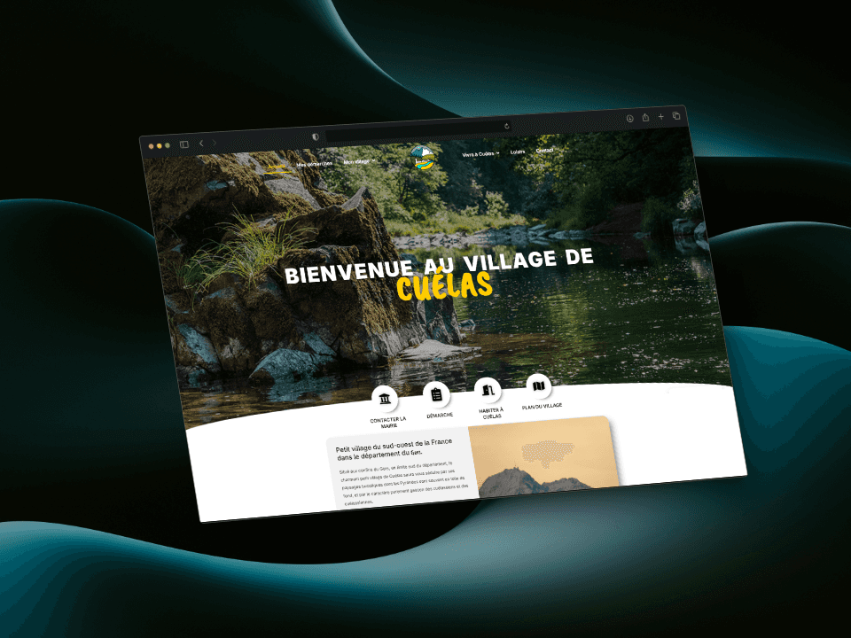 Mockup de la page d'acceuil du site internet cuelas dans le gers