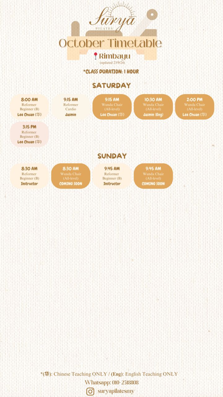 Surya Pilates Rimbayu Schedule