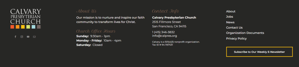 calvary church website footer