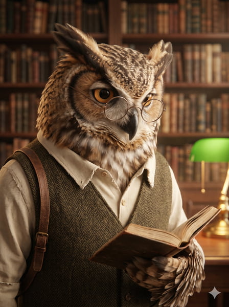 Intellectual owl Furry pfp reading a book.