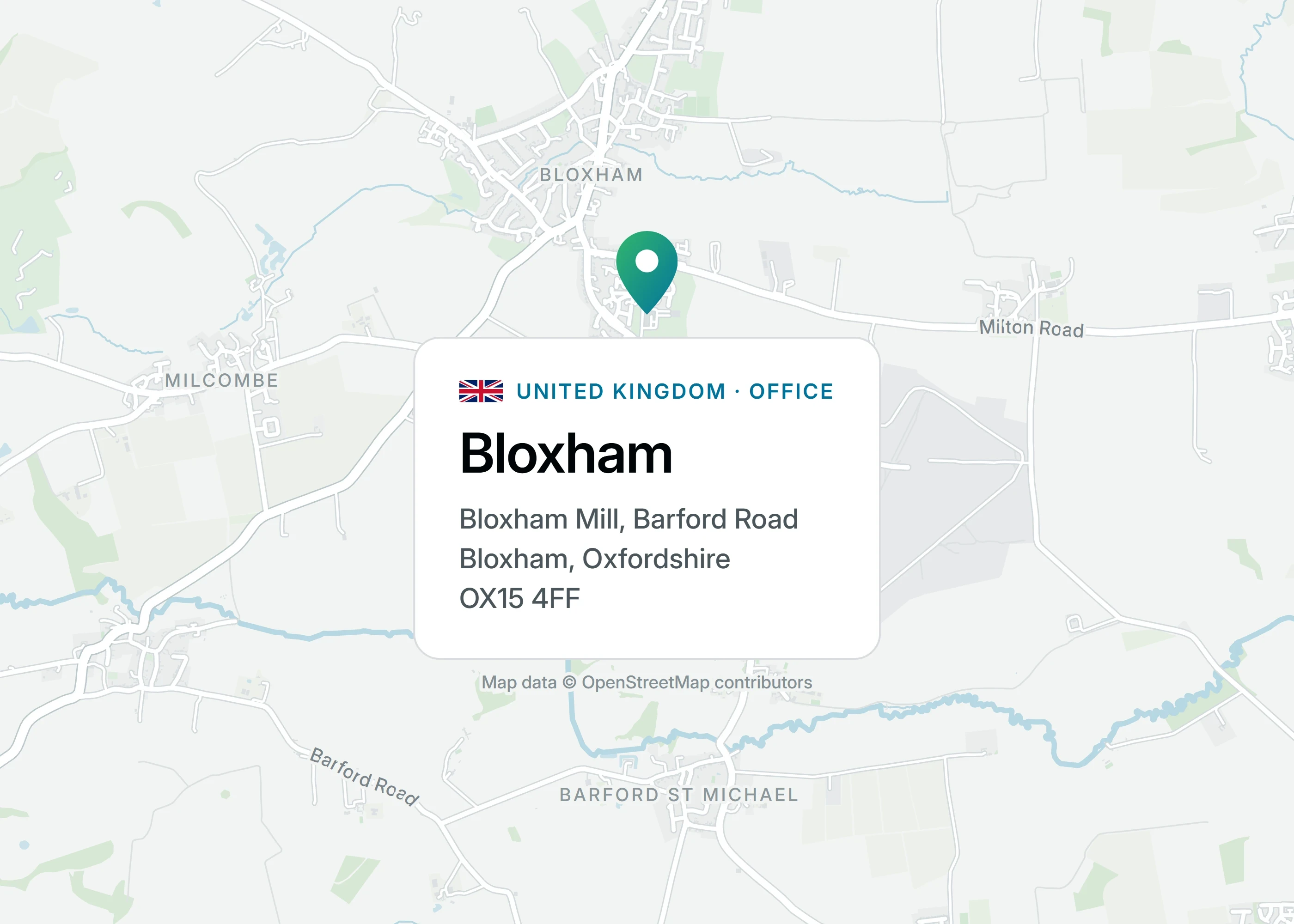 Map of our UK office: Bloxham Mill, Barford Road, Bloxham, Oxfordshire OX15 4FF, United Kingdom