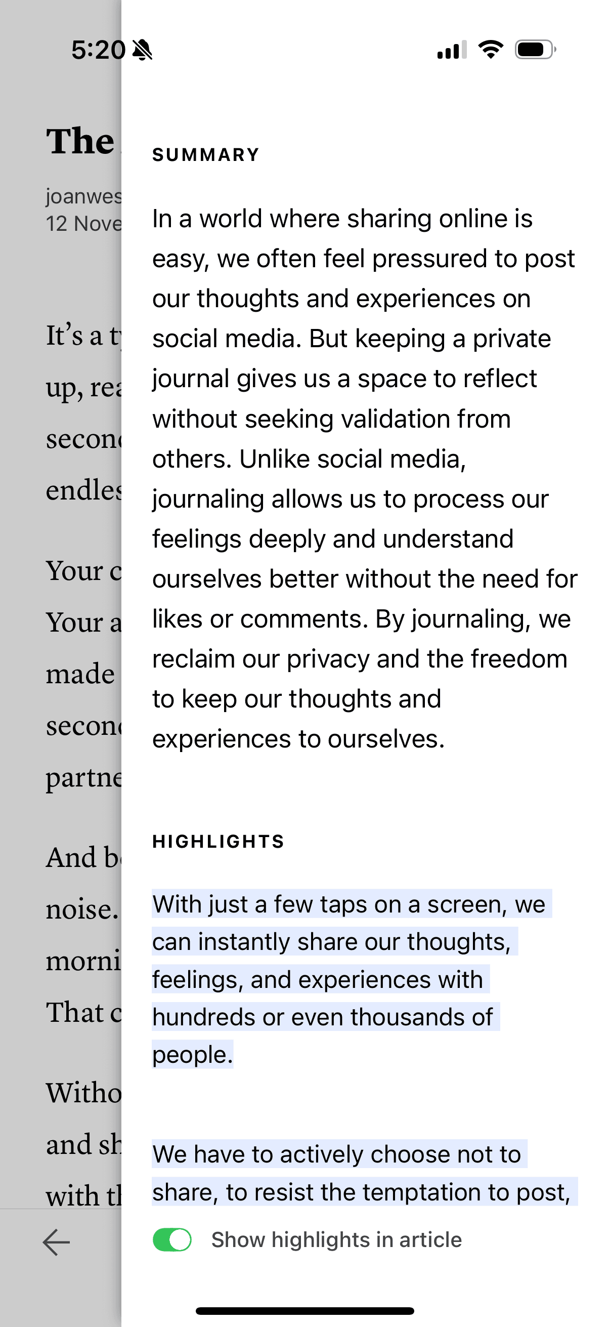 Instapaper article summary