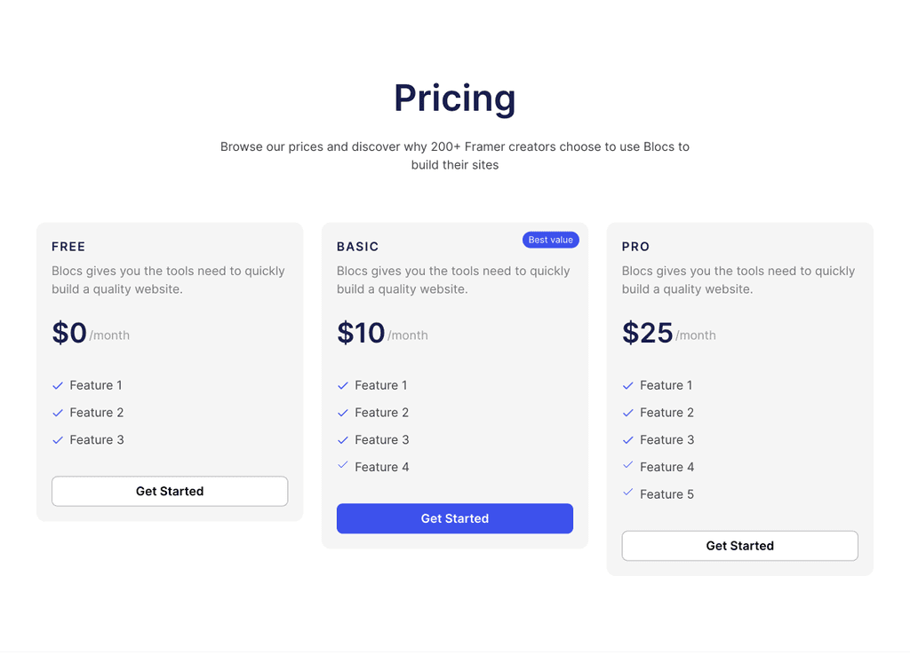 An image of a pricing section