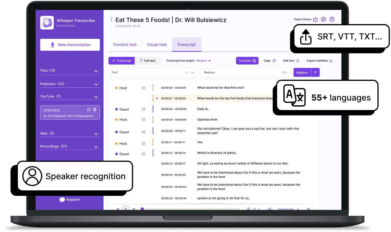 Transcribing podcasts or YouTube videos