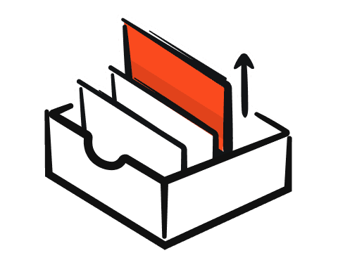 Speech bubble containing three orange dots with a white hand pointing at the middle dot.