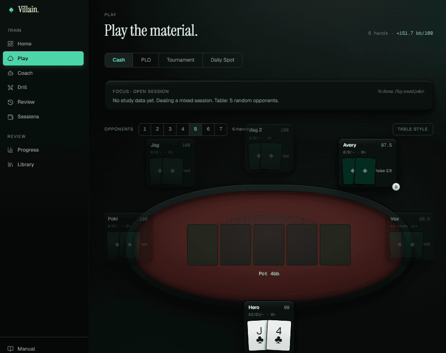 Simulator table dealing a big-blind defense spot