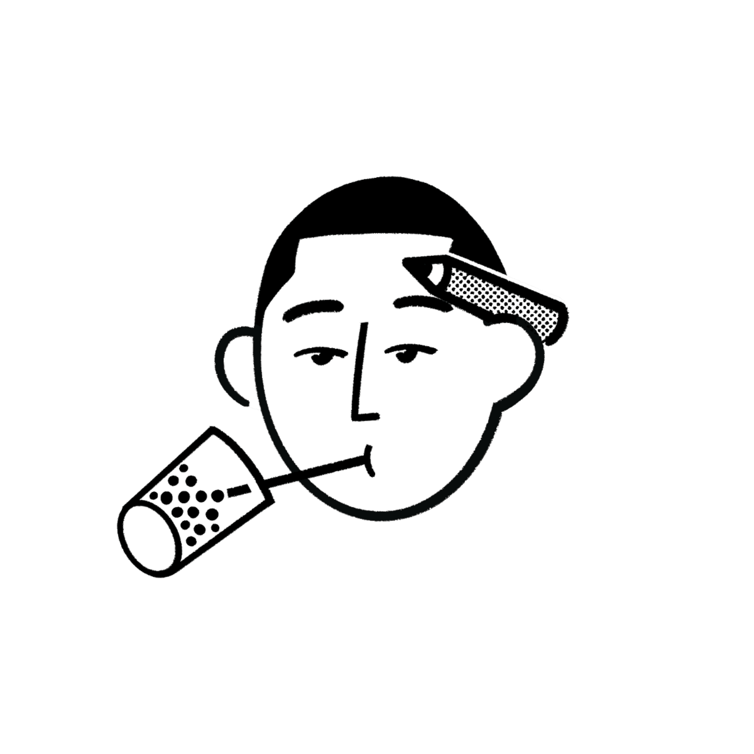 Person wearing a blue puffer jacket and red backpack standing in front of a light blue building on a city street.