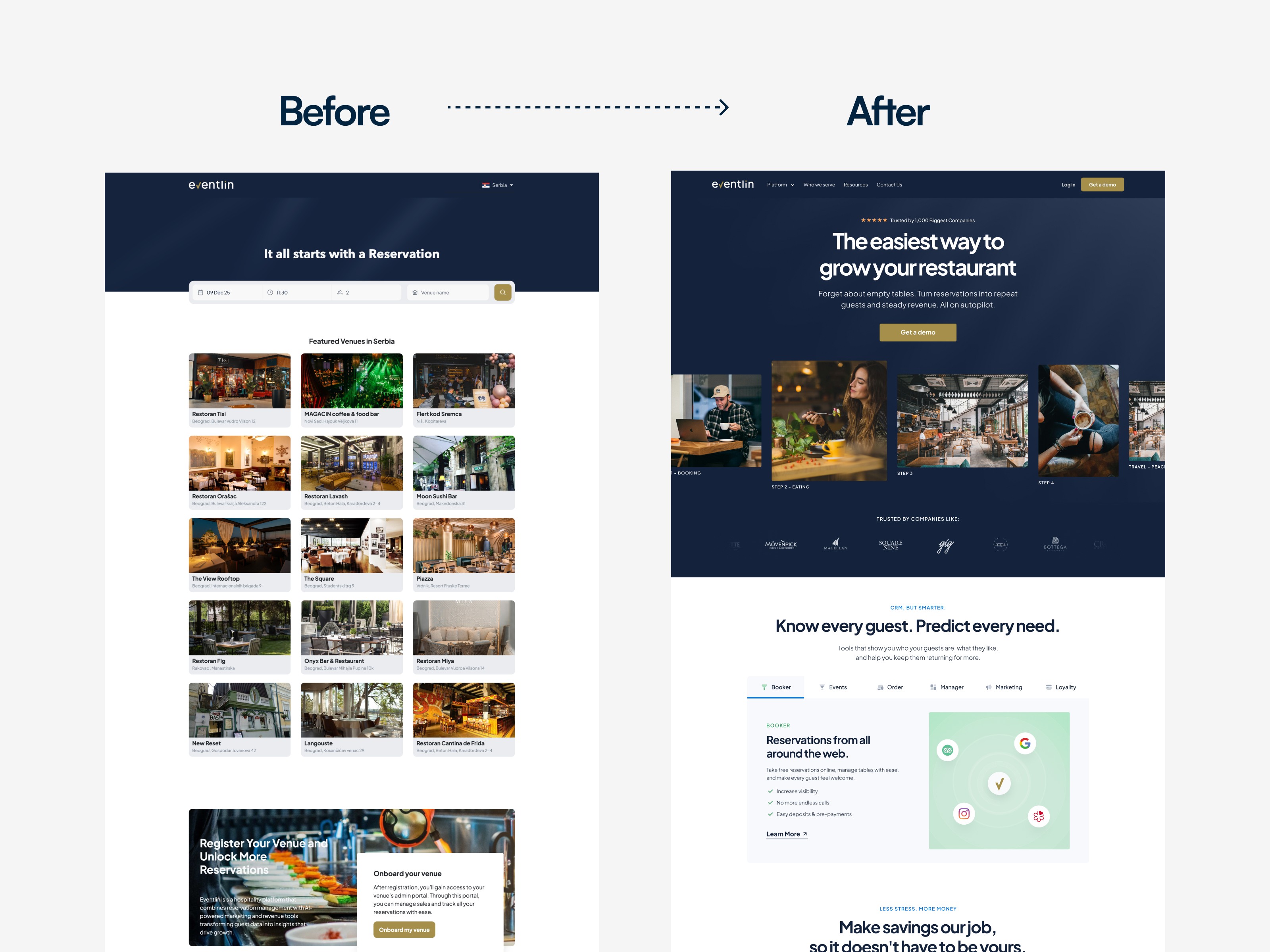 Eventlin website hero section – Framer landing page for restaurant booking platform