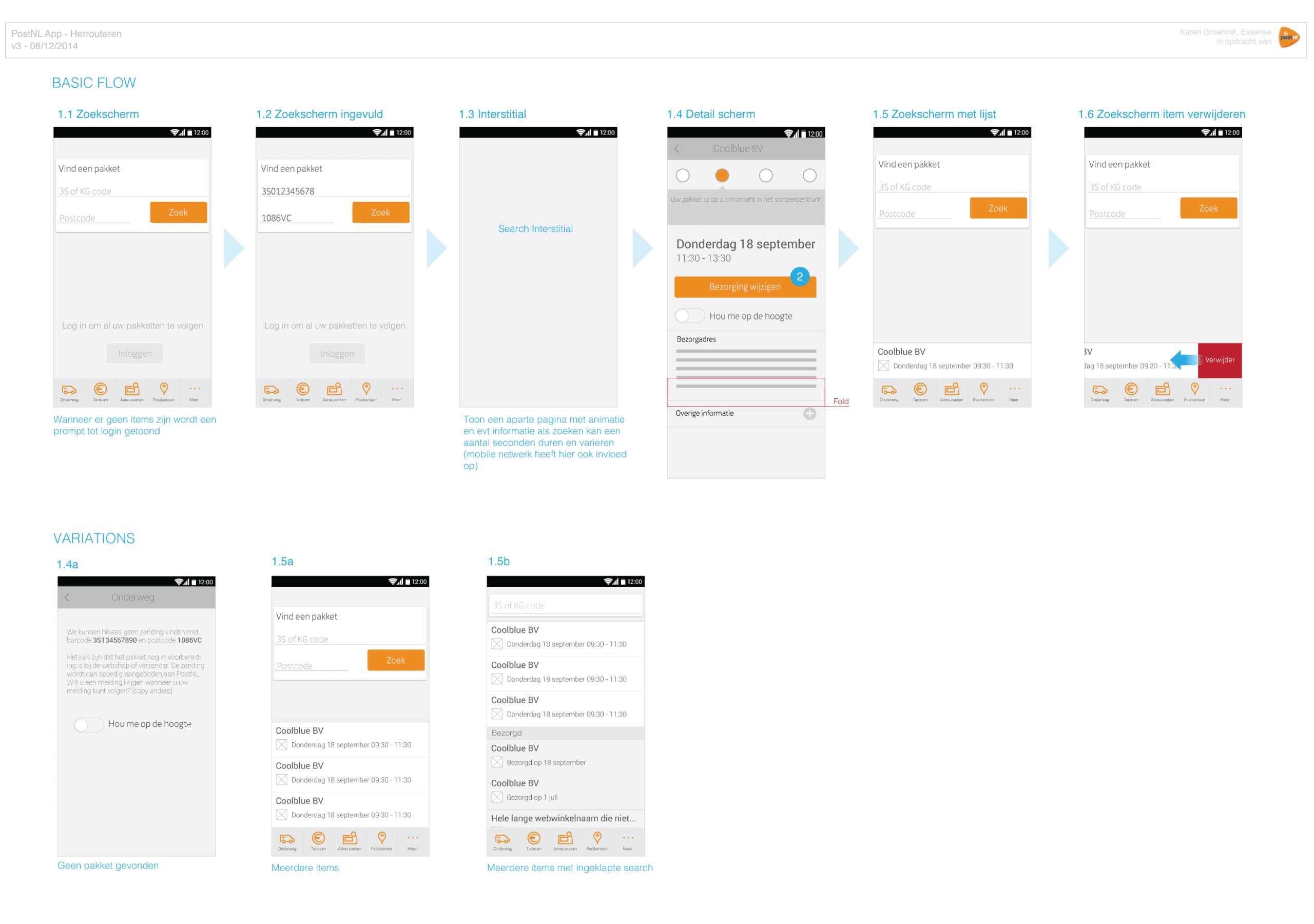 PostNL Wireframes