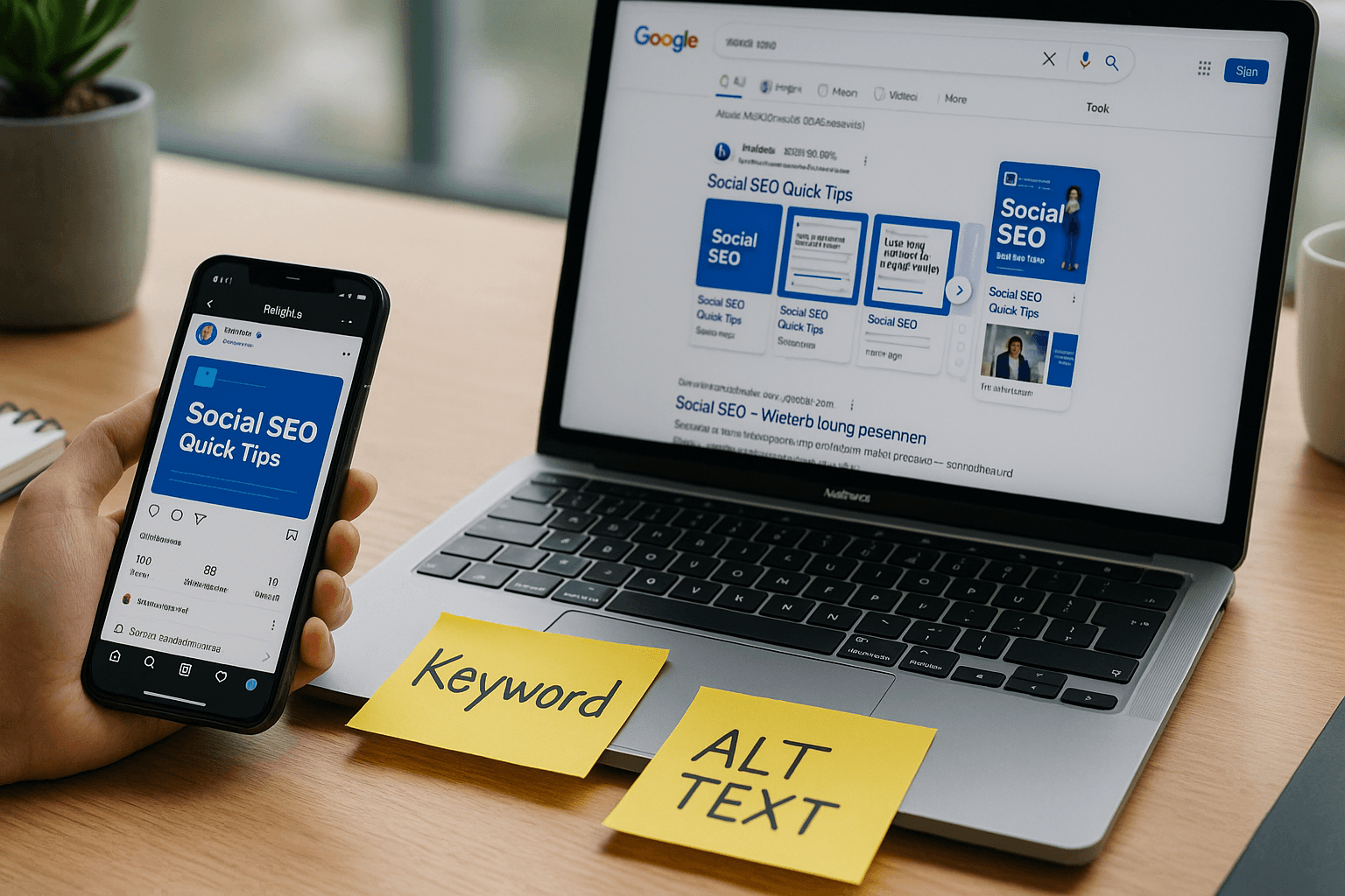 Detailaufnahme Laptop und Handy über SEO Quick Tips 