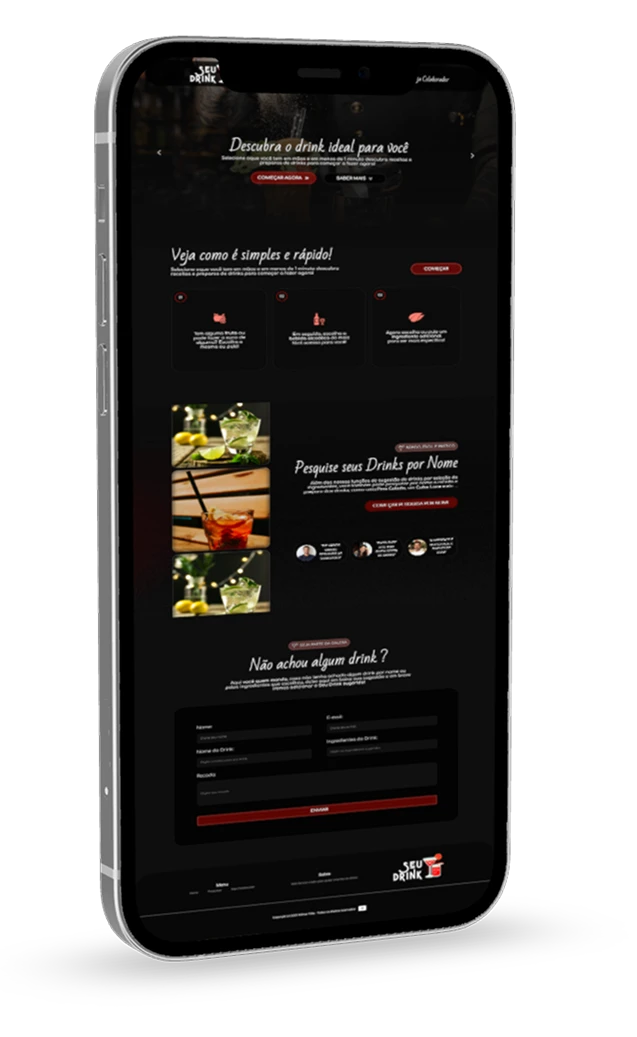 Mobile mockup showing the SeuDrink website