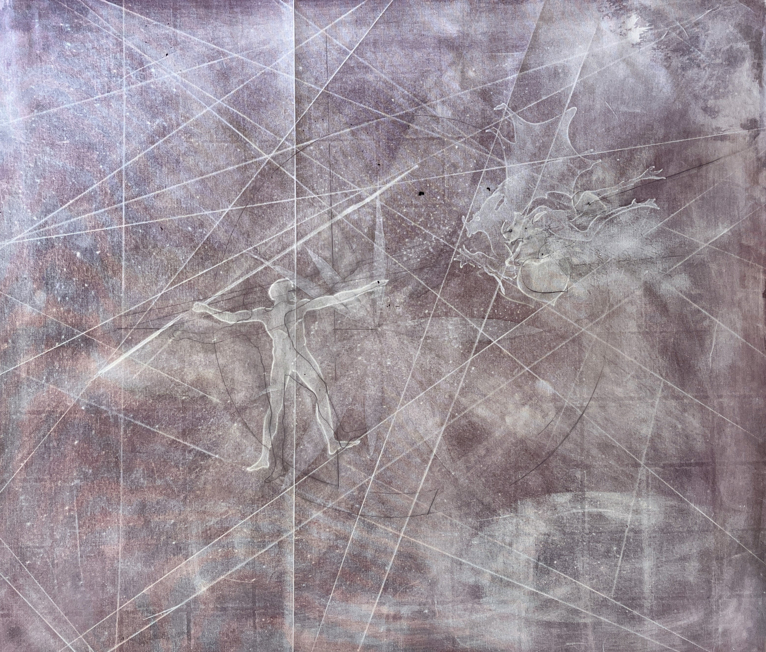 herd of sheep on road painting