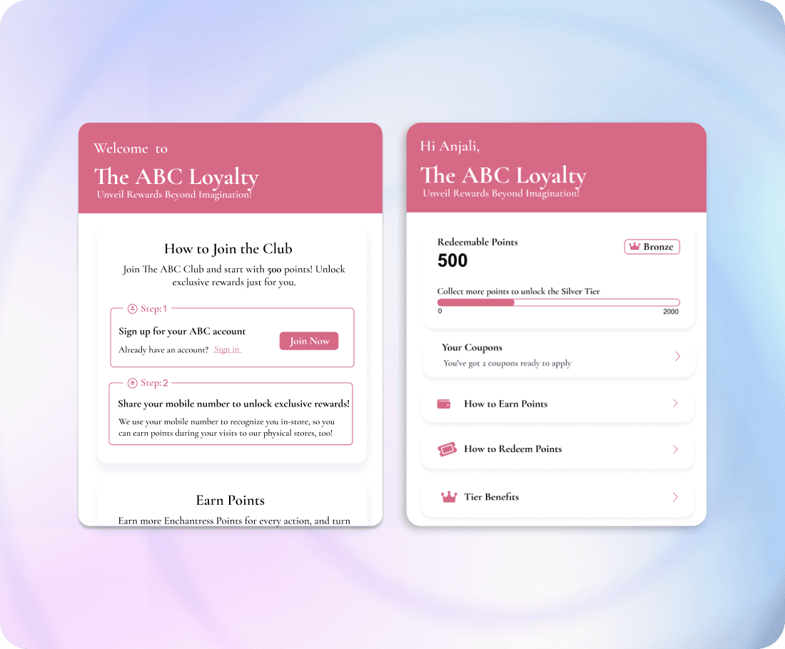 Image of shopify widget interface of CXForge Loyalty platform 