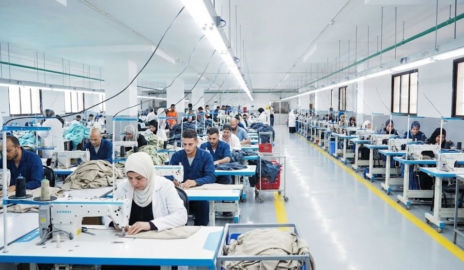 Garment production line in a textile factory.