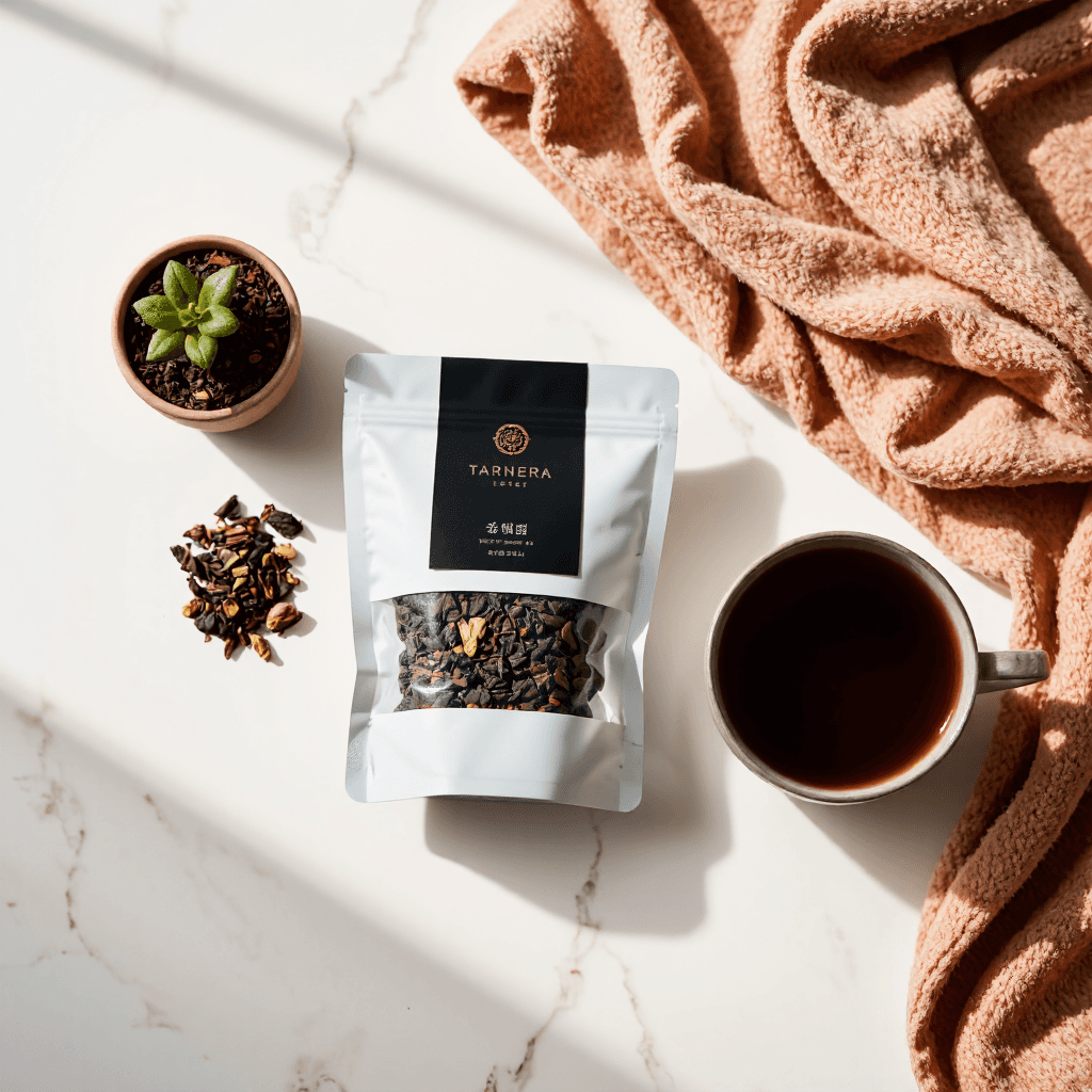 product photography of a pouch of tea