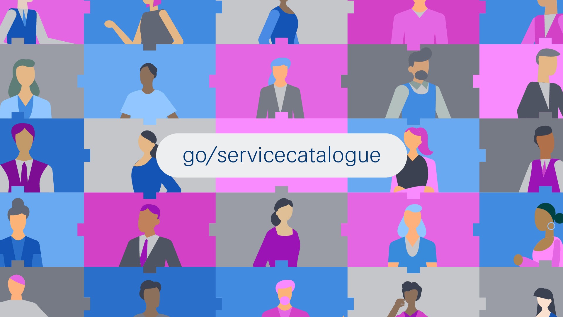 Illustration with colorful tiles, where each tile a different simplified character