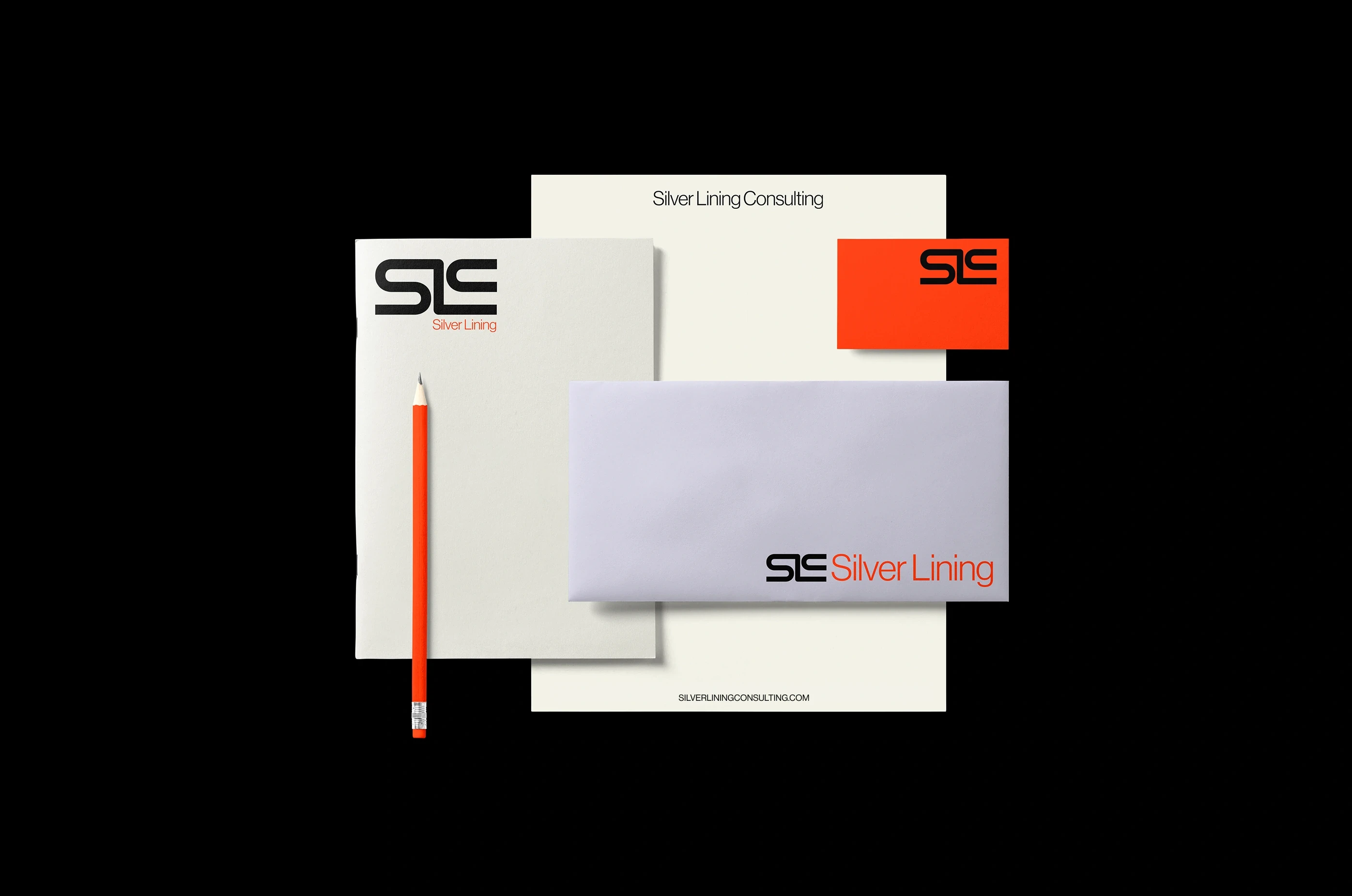 Silver Lining Consulting — Stationery mockup with letterhead and cards — Brand collateral