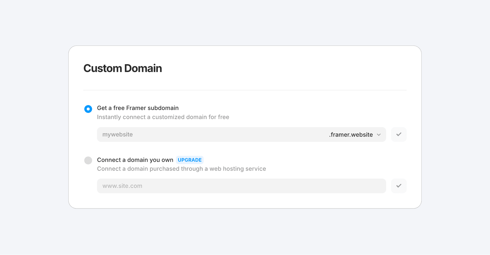 custom domain interface in Framer