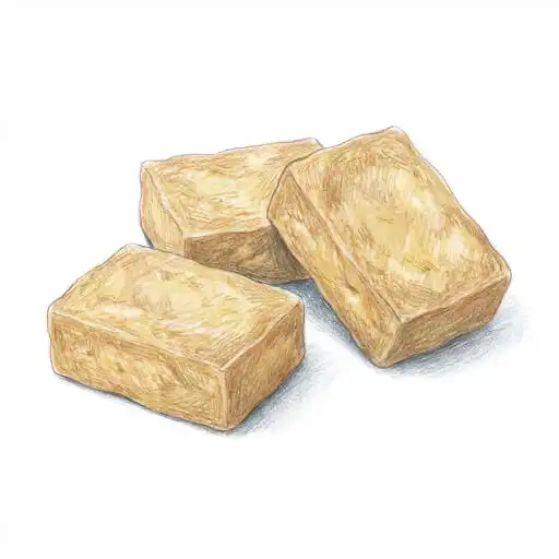 Pho Street Eats illustration of three blocks of golden fried tofu.