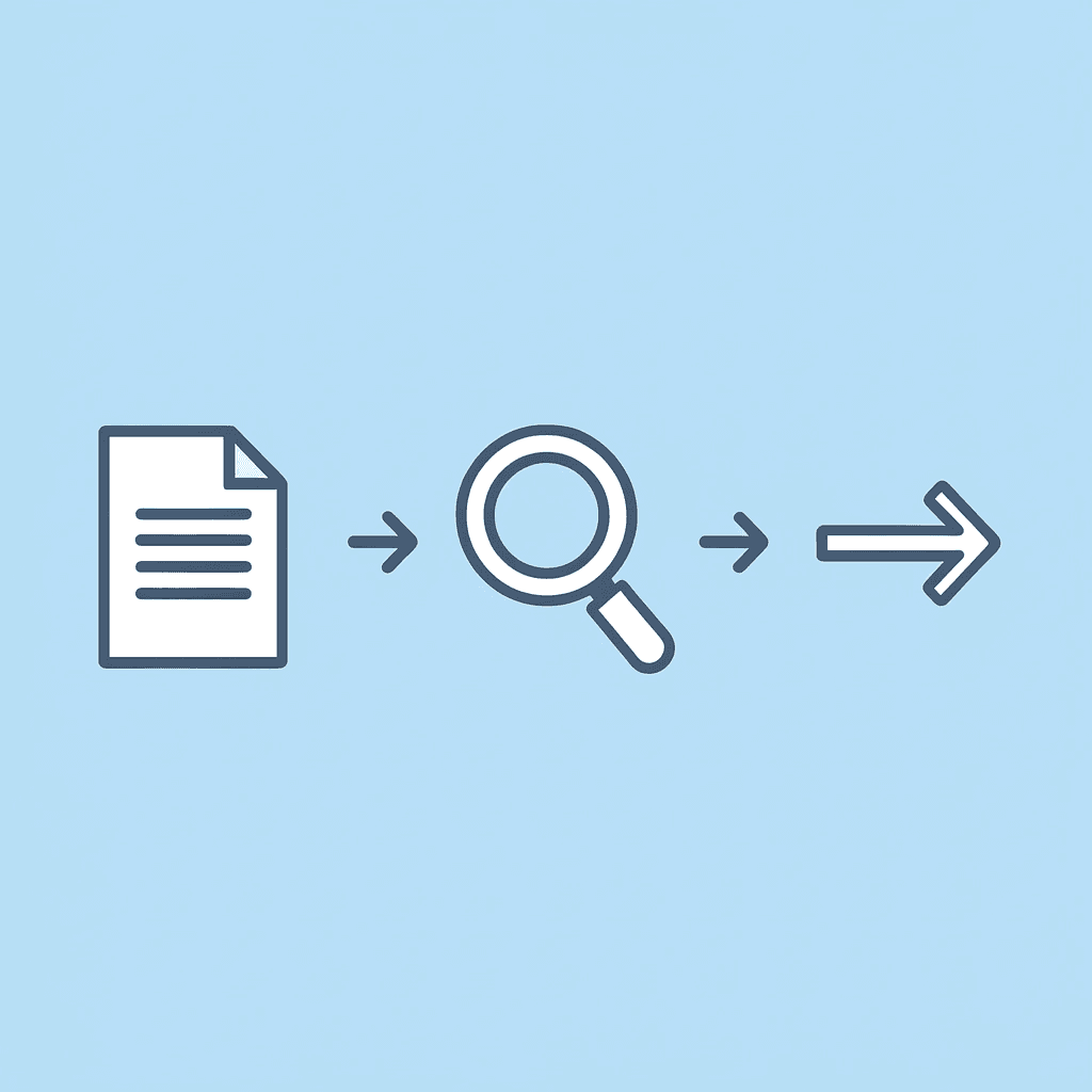 Three-step process showing document upload, chat input, and evidence extraction in Otio