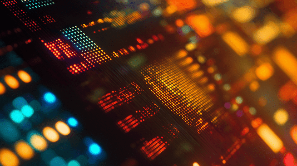 A close-up view of a vibrant array of colorful lights illuminating the scene with various hues and patterns.