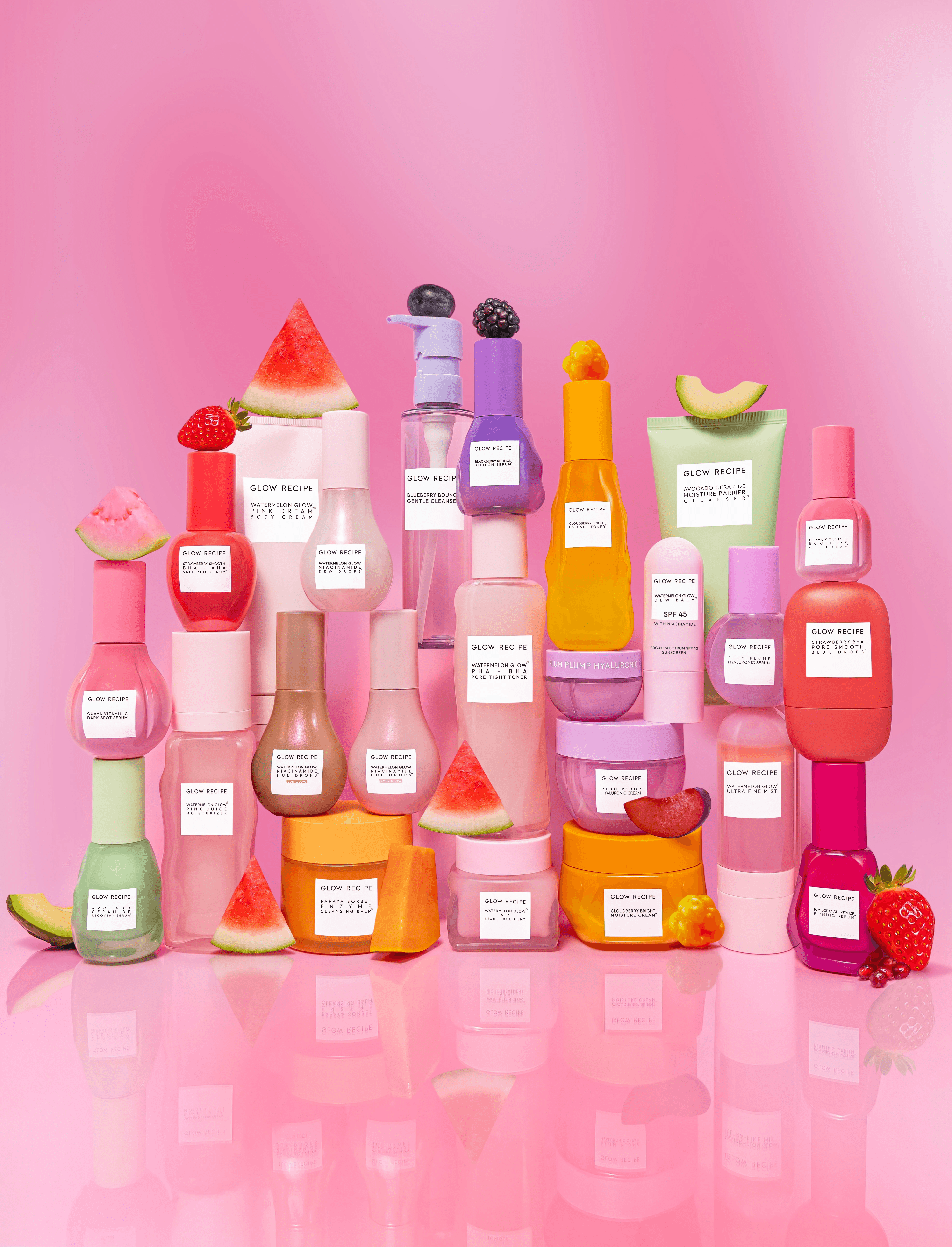 Packaging Glow Recipe's Skincare Line up