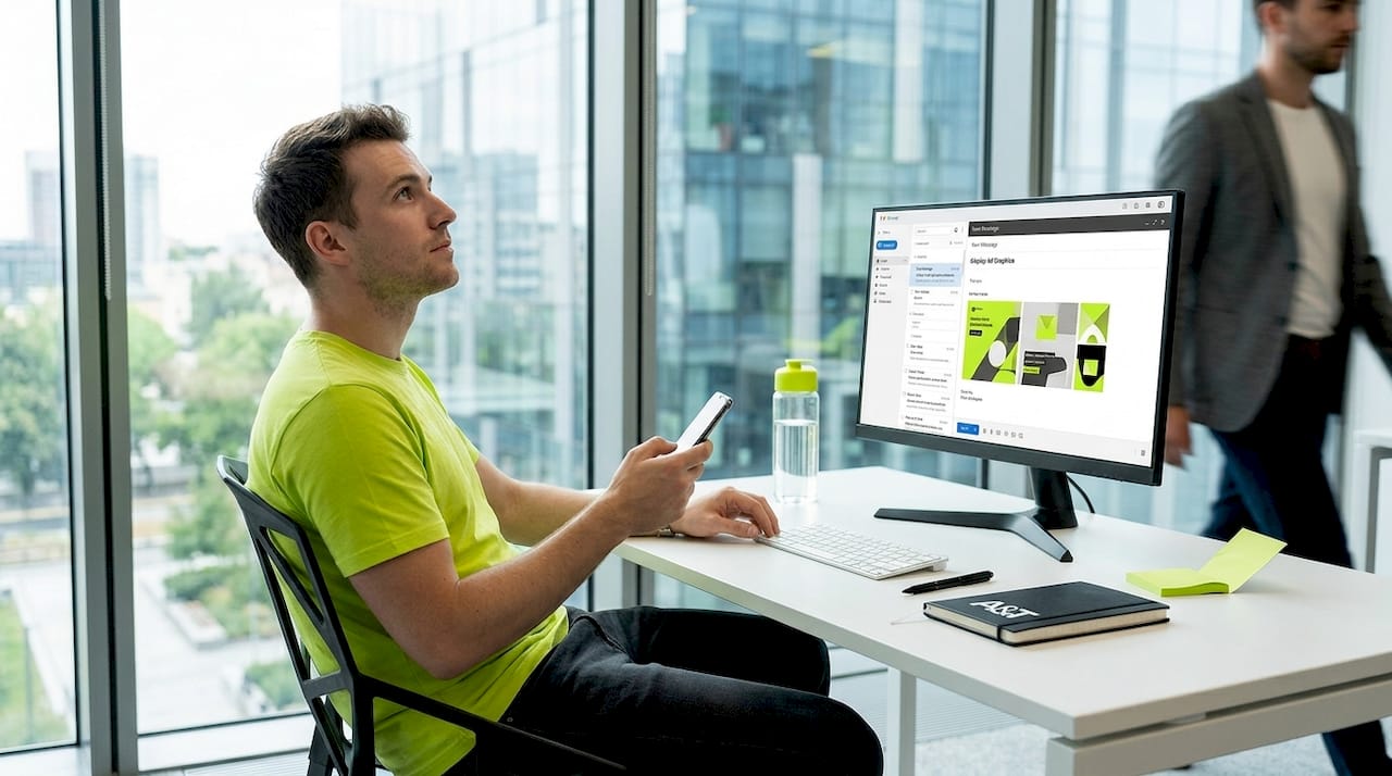 Office worker sees online ad during work