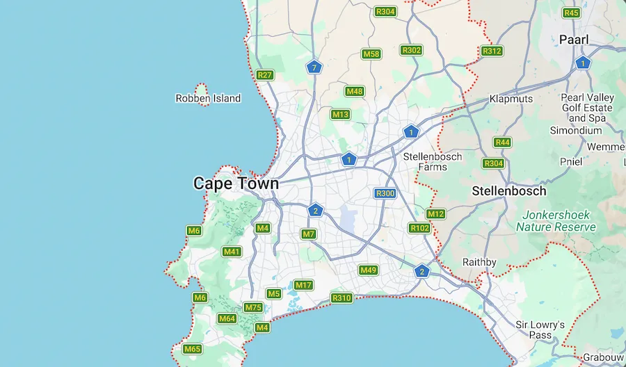 Image of a map showing service area in Cape Town