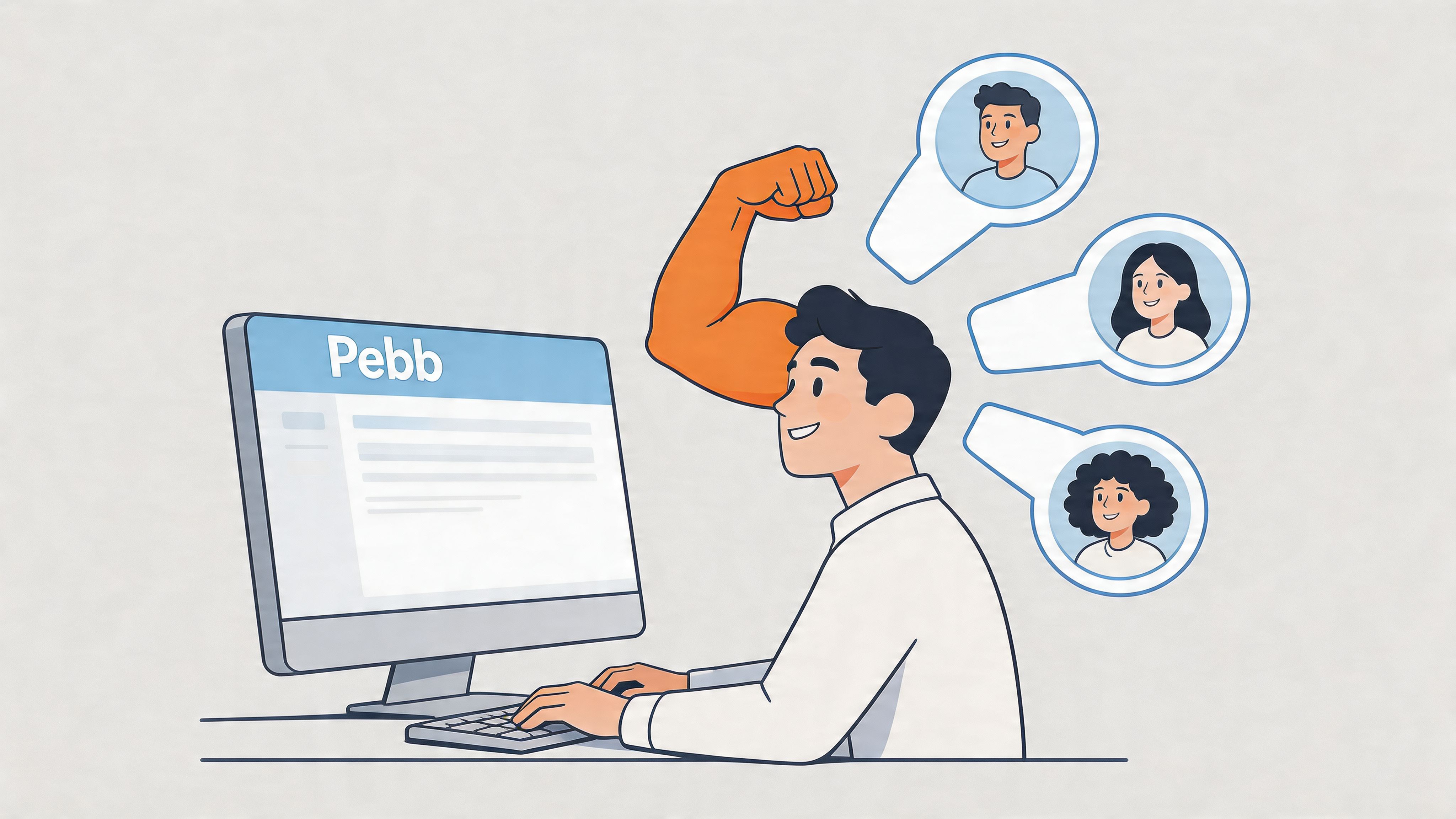 A person using a computer to manage team members with a digital representation of leadership power.